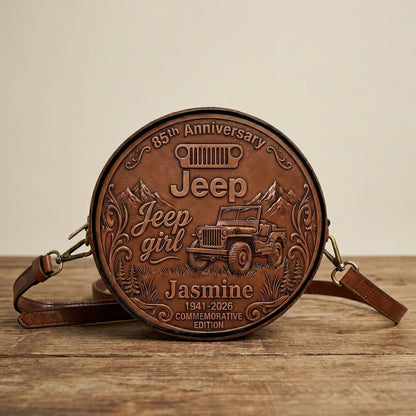 Jeep 85th Anniversary Personalized Circle Leather Crossbody Bag