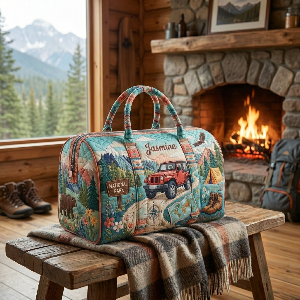 Jeepin' Under the Pines Personalized Quilted Pillow Bag