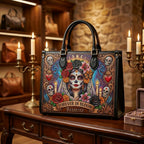 Forever In Bloom Rose Skull Lady Personalized Leather Bag + Free Wallet