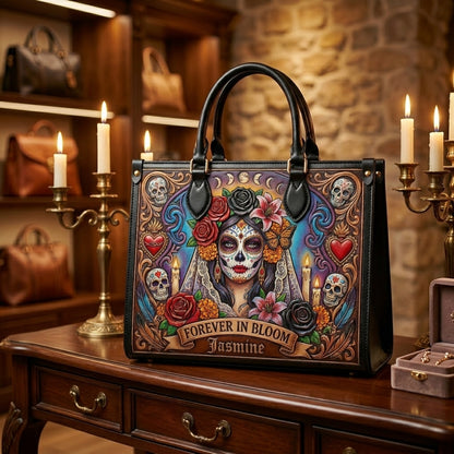 Forever In Bloom Rose Skull Lady Personalized Leather Bag + Free Wallet