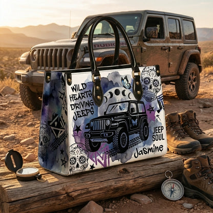 Wild Hearts Driving Jeep Personalized Leather Bag + Free Wallet