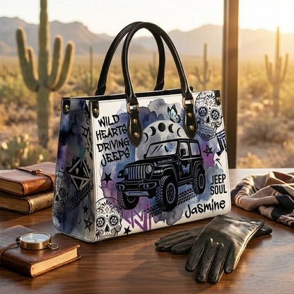 Wild Hearts Driving Jeep Personalized Leather Bag + Free Wallet