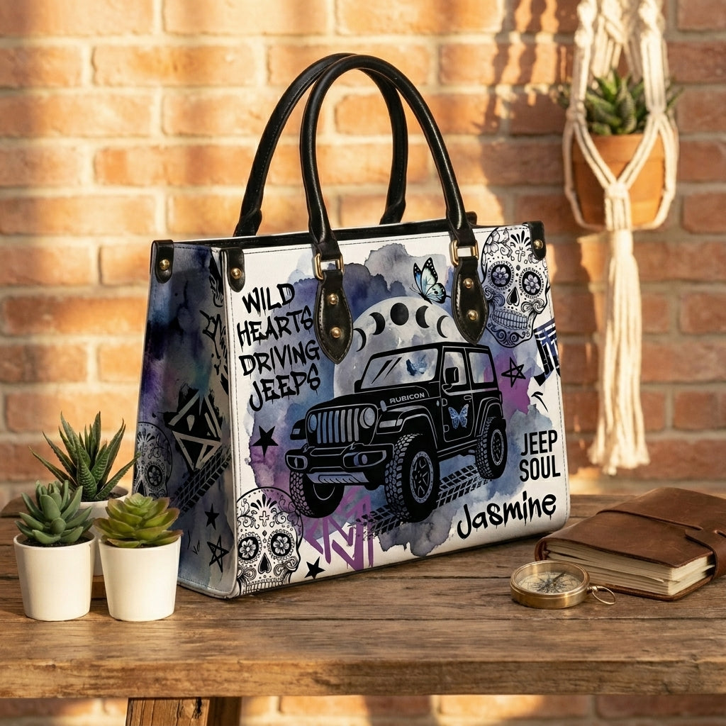 Wild Hearts Driving Jeep Personalized Leather Bag + Free Wallet