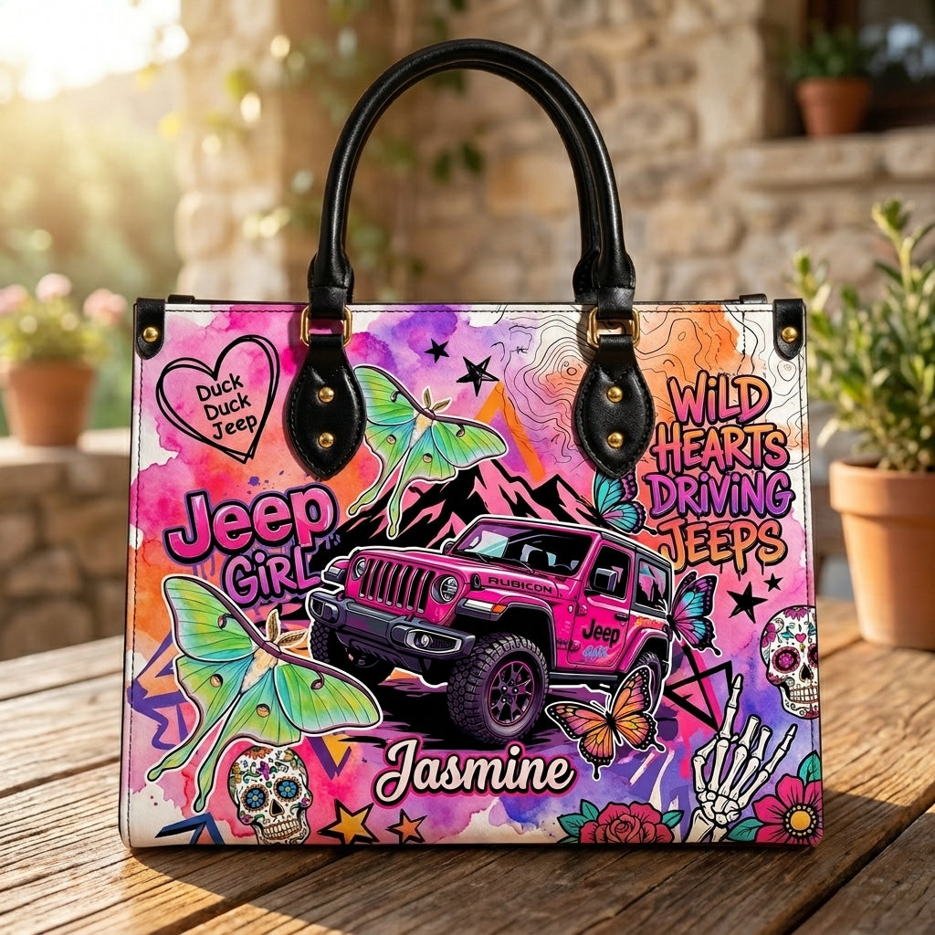 Jeep Skull Girl Personalized Leather Bag + Free Wallet
