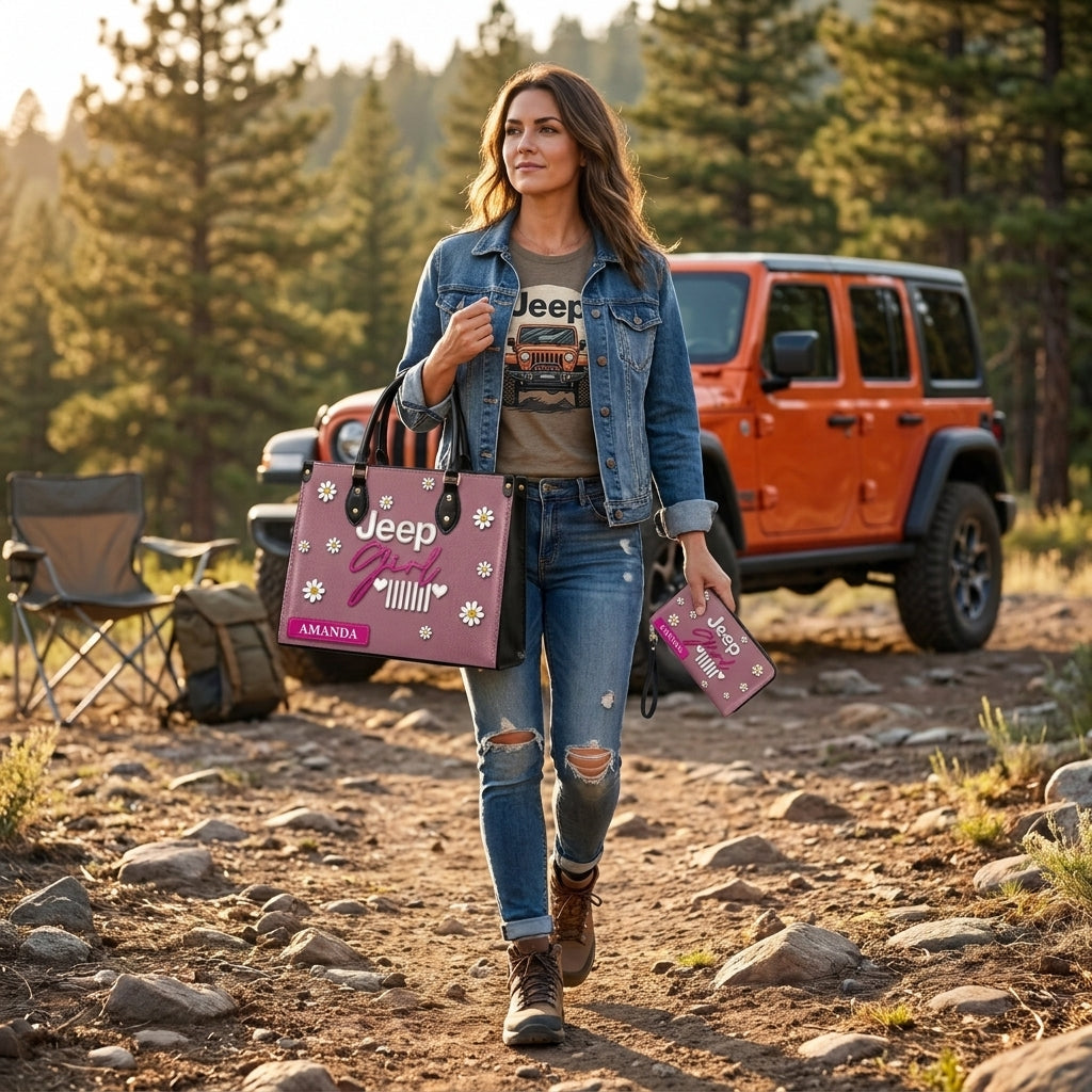 Jeep Girl Daisy Personalized Leather Bag + Free Wallet