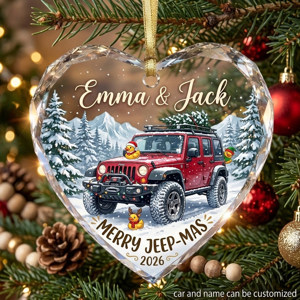 Merry Jeep-Mas Glass Ornament