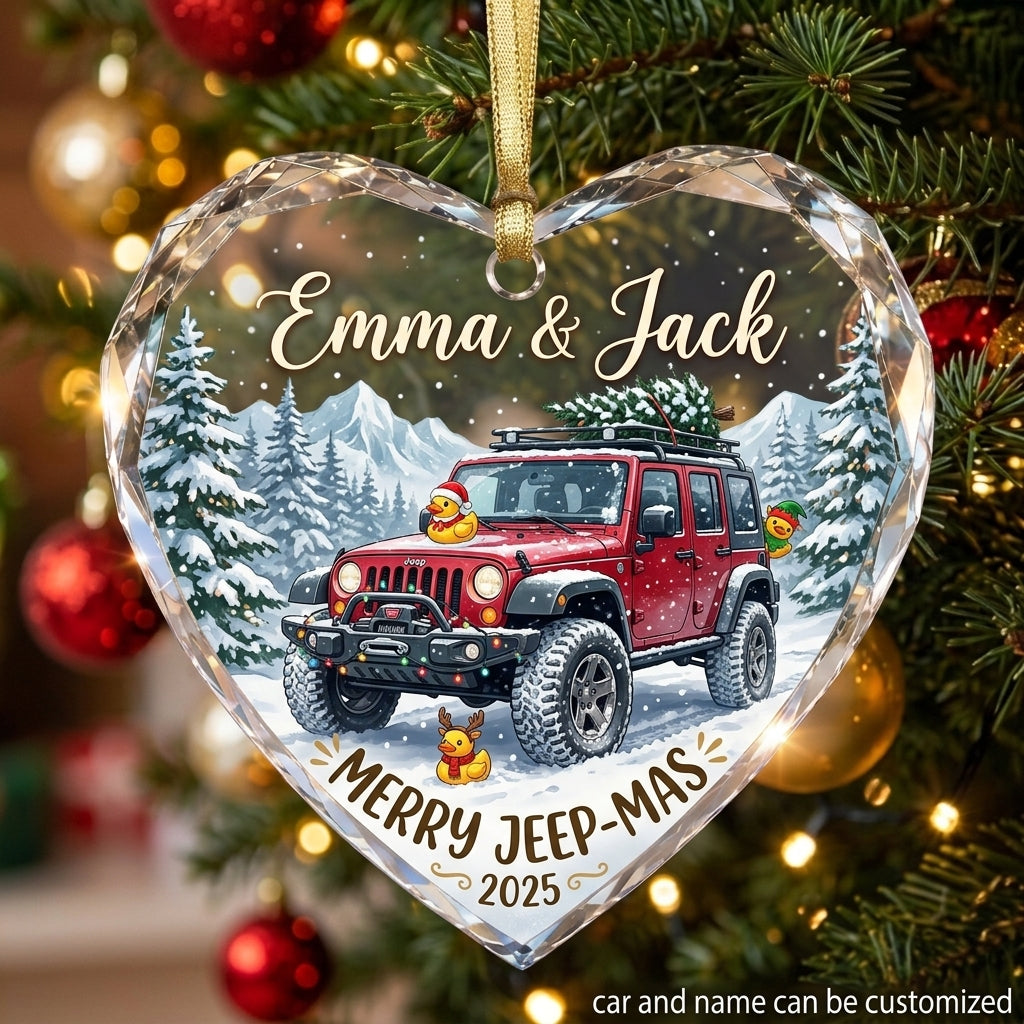 Merry Jeep-Mas Glass Ornament