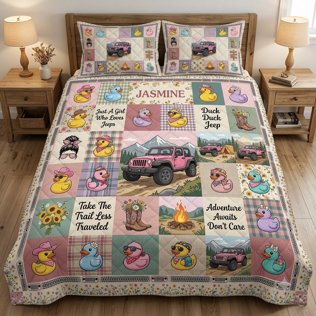 Duck Duck Jeep Girl Personalized Quilt Bedding Set