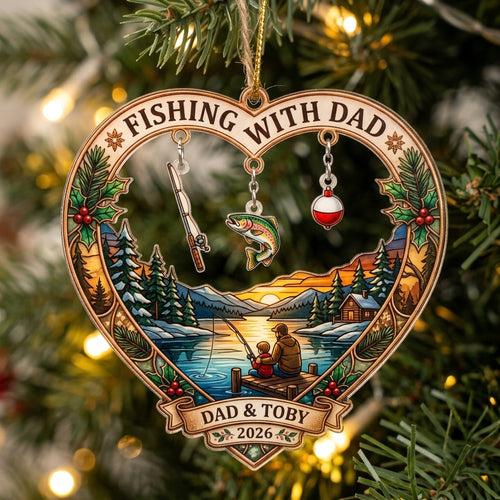 Fishing With Dad Family Fishing Personalized Christmas Ornament