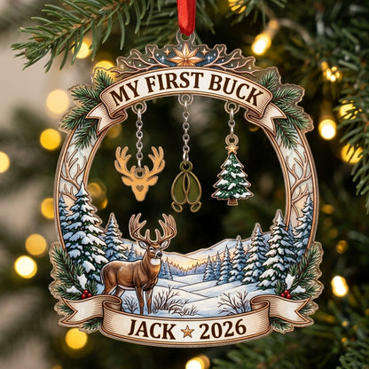 My First Buck Winter Deer Scene Personalized Christmas Ornament