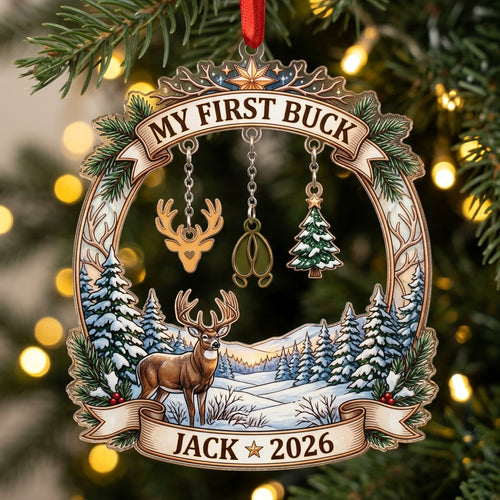 My First Buck Winter Deer Scene Personalized Christmas Ornament