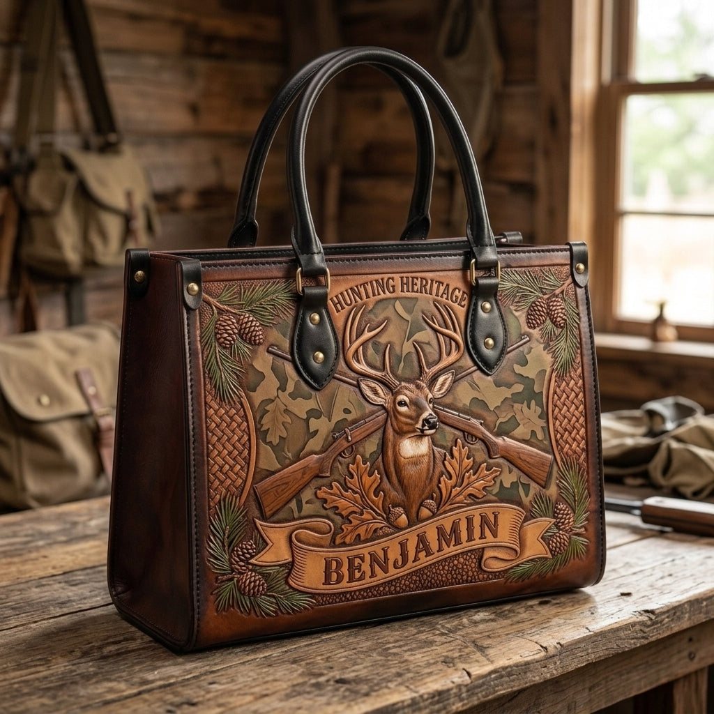 Hunting Heritage Camo Deer Leather Bag + Free Wallet