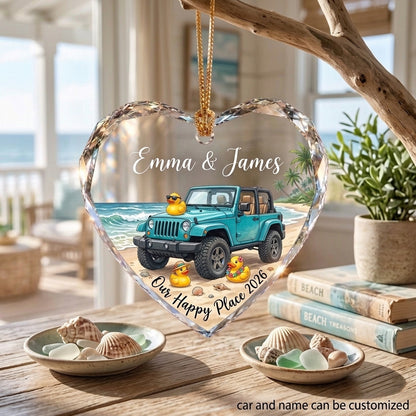 Our Happy Place Jeep Glass Ornament