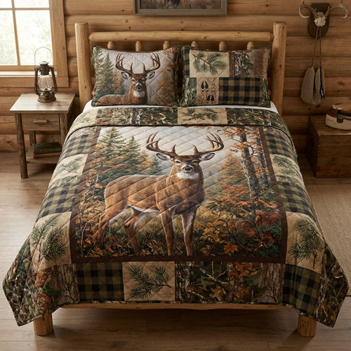 Woodland Deer Cabin Retreat Quilted Bedding Set
