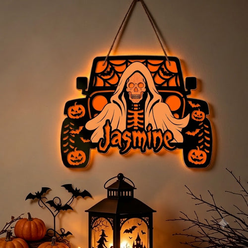 Jeep Skull Personalized Luminous Wooden Sign
