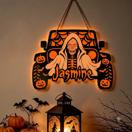 Jeep Skull Personalized Luminous Wooden Sign