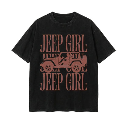 Jeep Girl Retro Washed Cotton T-Shirt