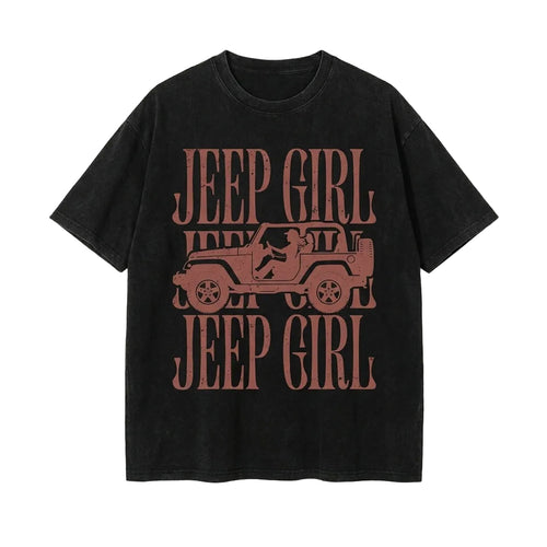 Jeep Girl Retro Washed Cotton T-Shirt