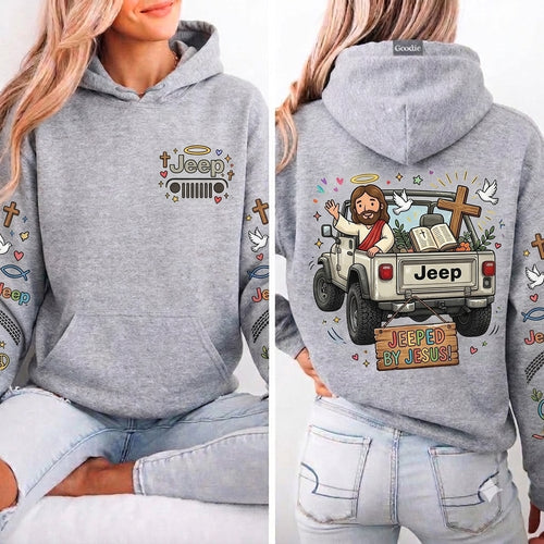 Jeeped by Jesus Hoodie, Christian Jeep Lover Pullover, Faith Inspired Off Road Sweatshirt