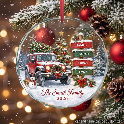 Personalized Jeep Family Christmas Glass Ornament