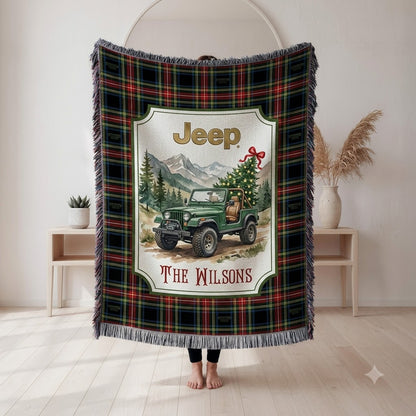 Xmas Jeep Personalized Woven Blanket
