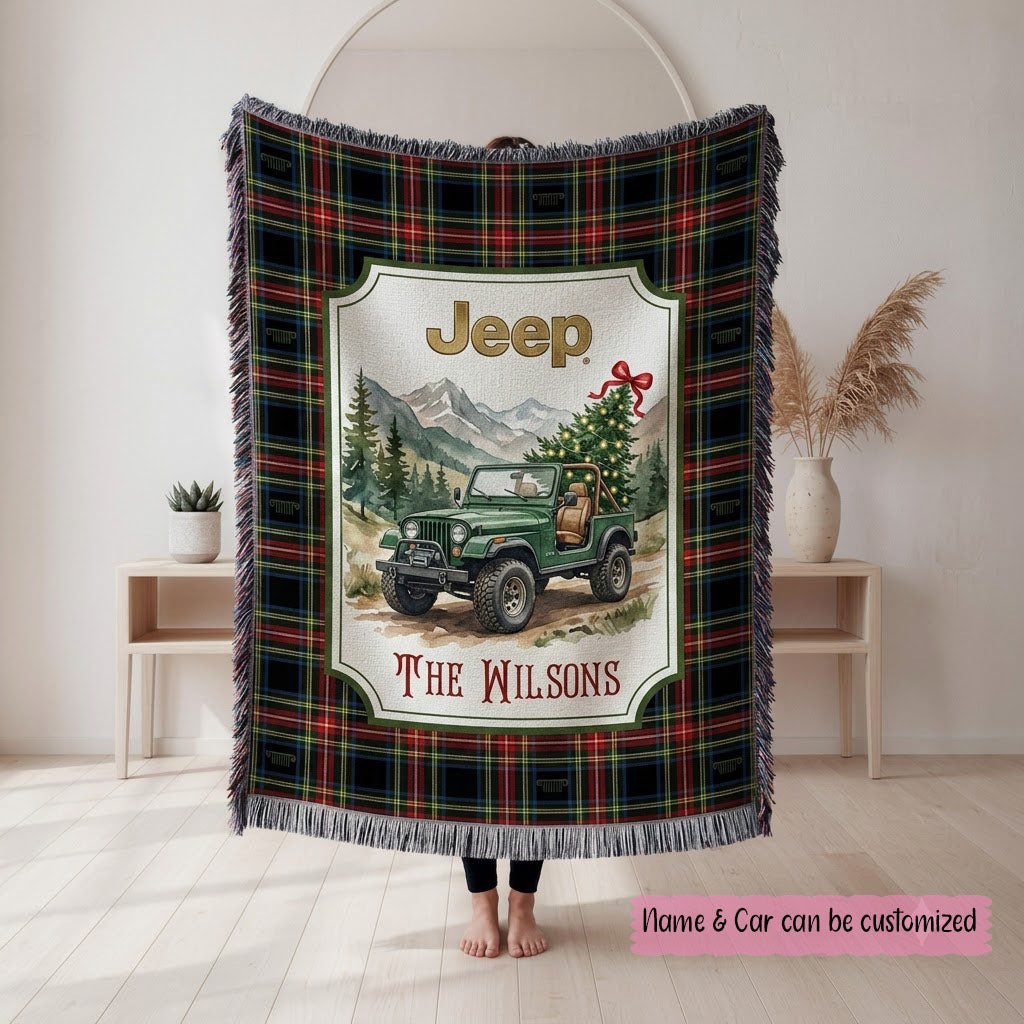 Xmas Jeep Personalized Woven Blanket