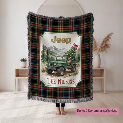 Xmas Jeep Personalized Woven Blanket