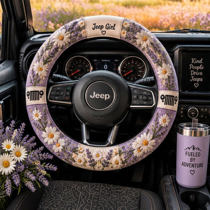 Jeep Girl Daisy & Lavender Floral Steering Wheel Cover