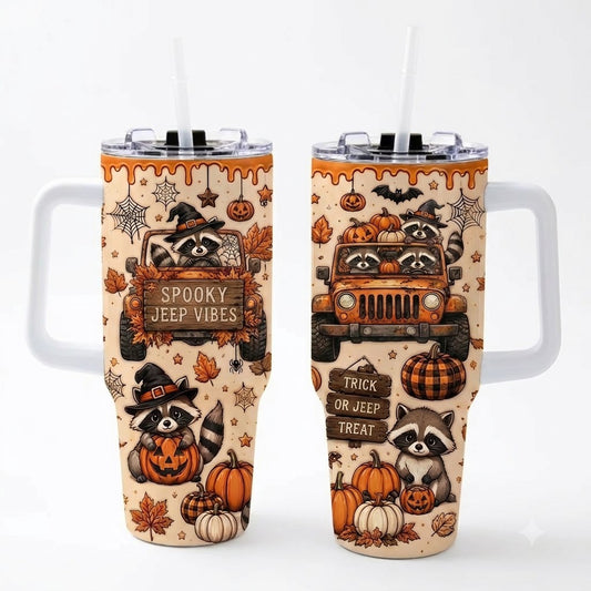 Spooky Jeep Vibe 40OZ Stainless Steel Tumbler With Handle