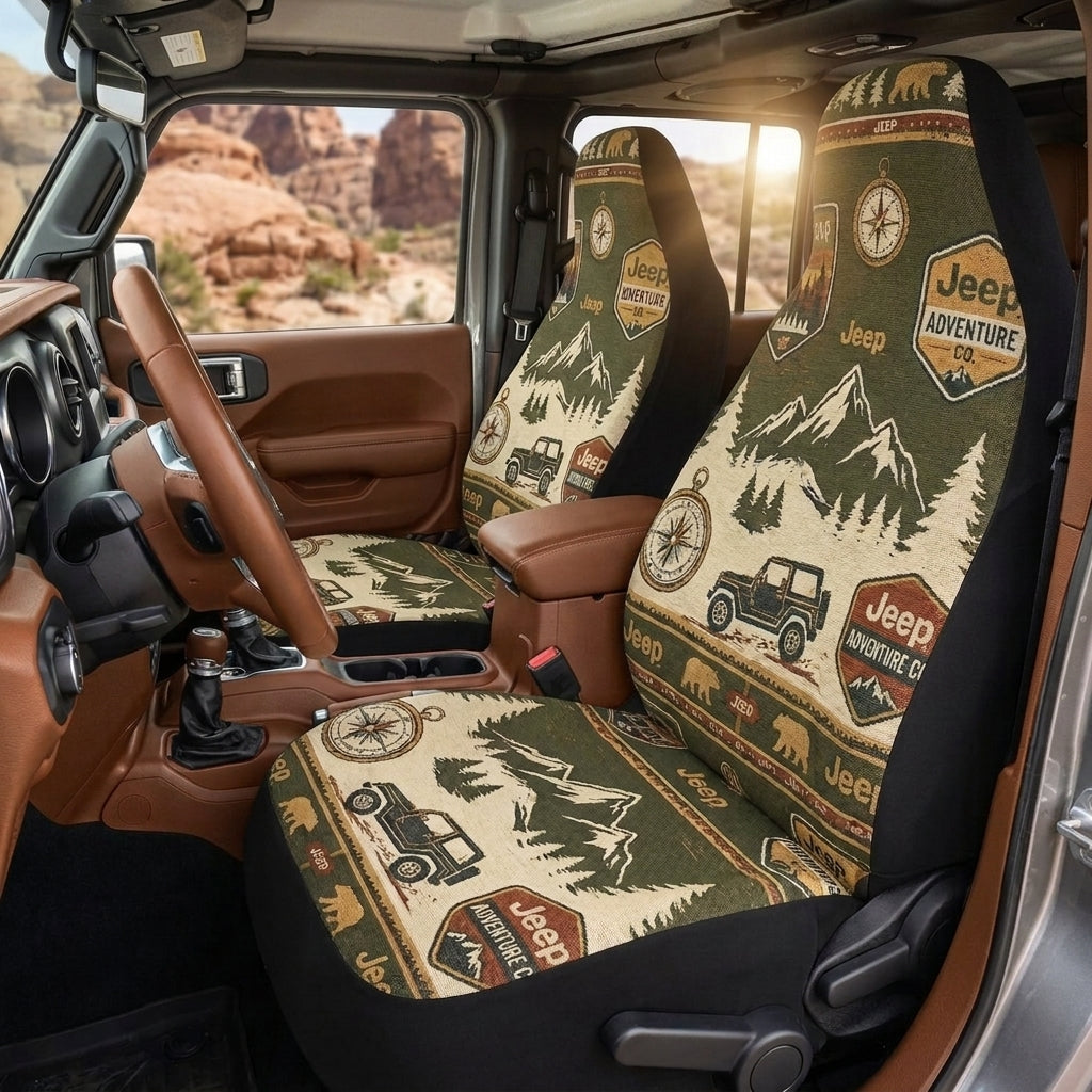 Vintage Jeep Adventure Car Seat Cover