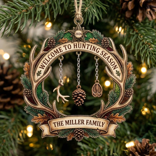Welcome to Hunting Season Antler Personalized Christmas Ornament
