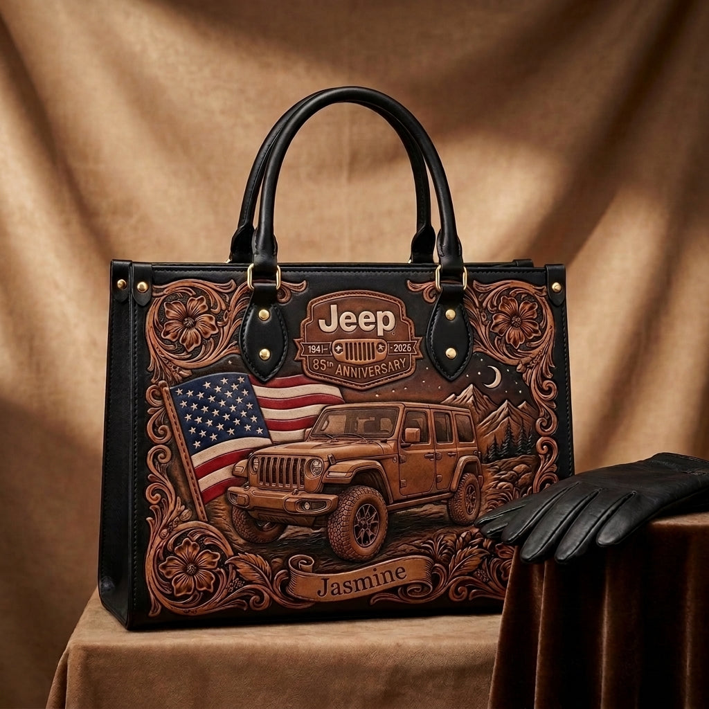 Jeep 85th Anniversary US Flag Personalized Leather Bag + Free Wallet