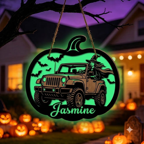 Jeep Witch Personalized Luminous Wooden Sign