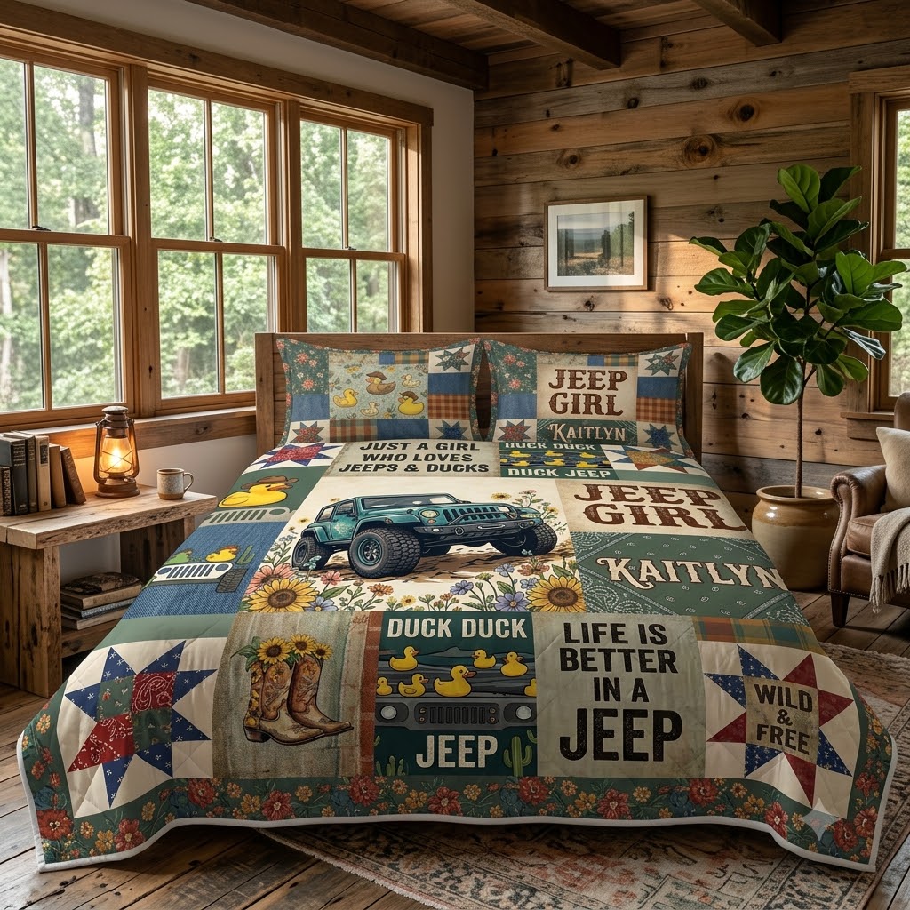 Jeep Girl Duck Duck Jeep Personalized Quilt Bedding Set