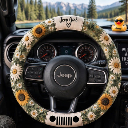 Sunflower & Daisy Floral Boho Design Steering Wheel Cover