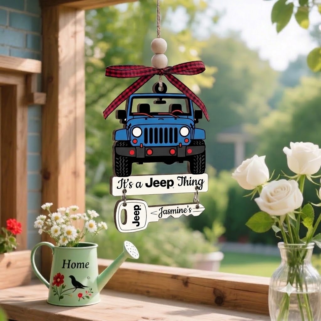 It's A Jeep Thing Wooden Ornament With Wooden Tag