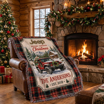 Jeeping Through Xmas Woven Blanket