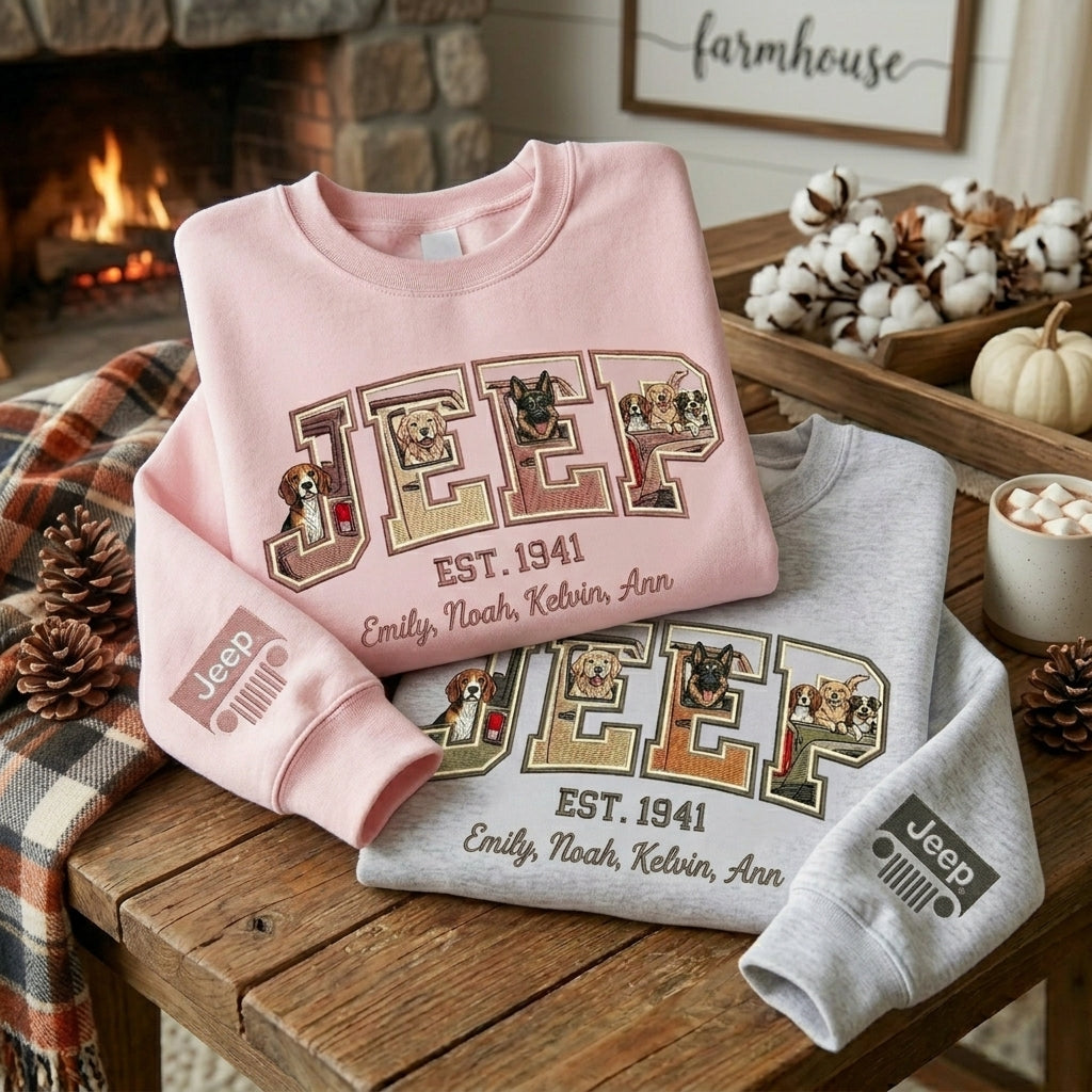 Jeep Dog Embroidered Personalized Sweatshirt