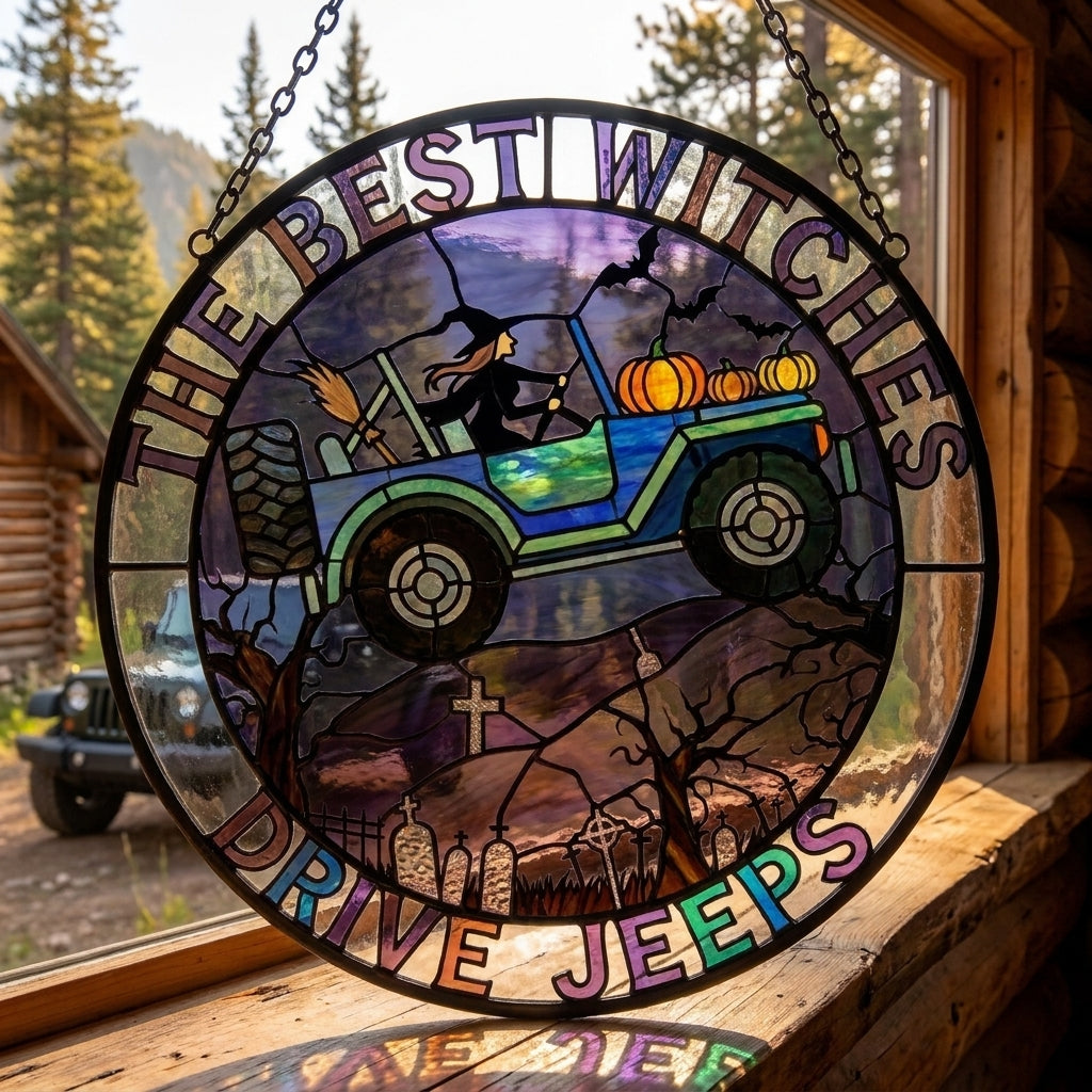 The Best Witches Drive Jeeps Suncatcher Window Glass Hanging