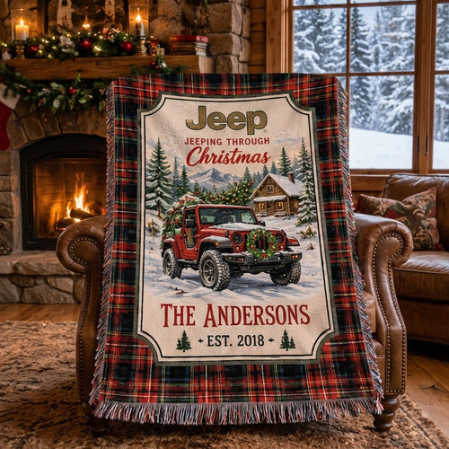 Jeeping Through Xmas Woven Blanket