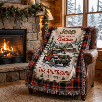 Jeeping Through Xmas Woven Blanket
