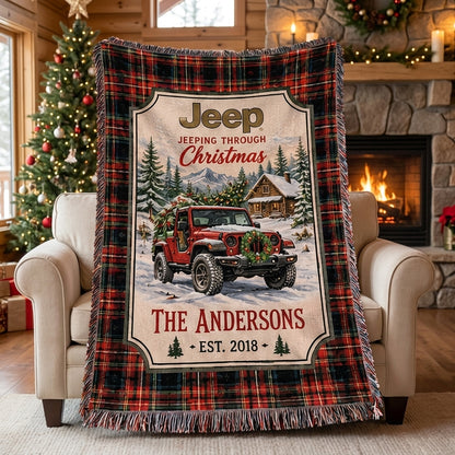 Jeeping Through Xmas Woven Blanket