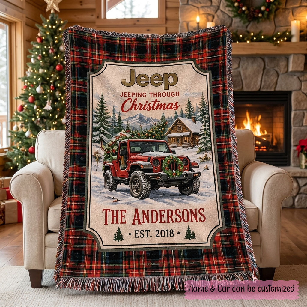 Jeeping Through Xmas Woven Blanket