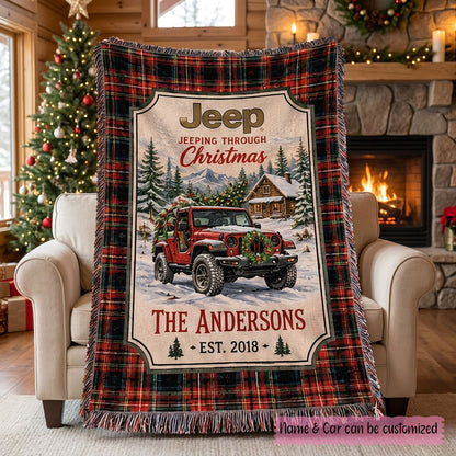 Jeeping Through Xmas Woven Blanket