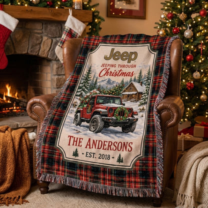 Jeeping Through Xmas Woven Blanket