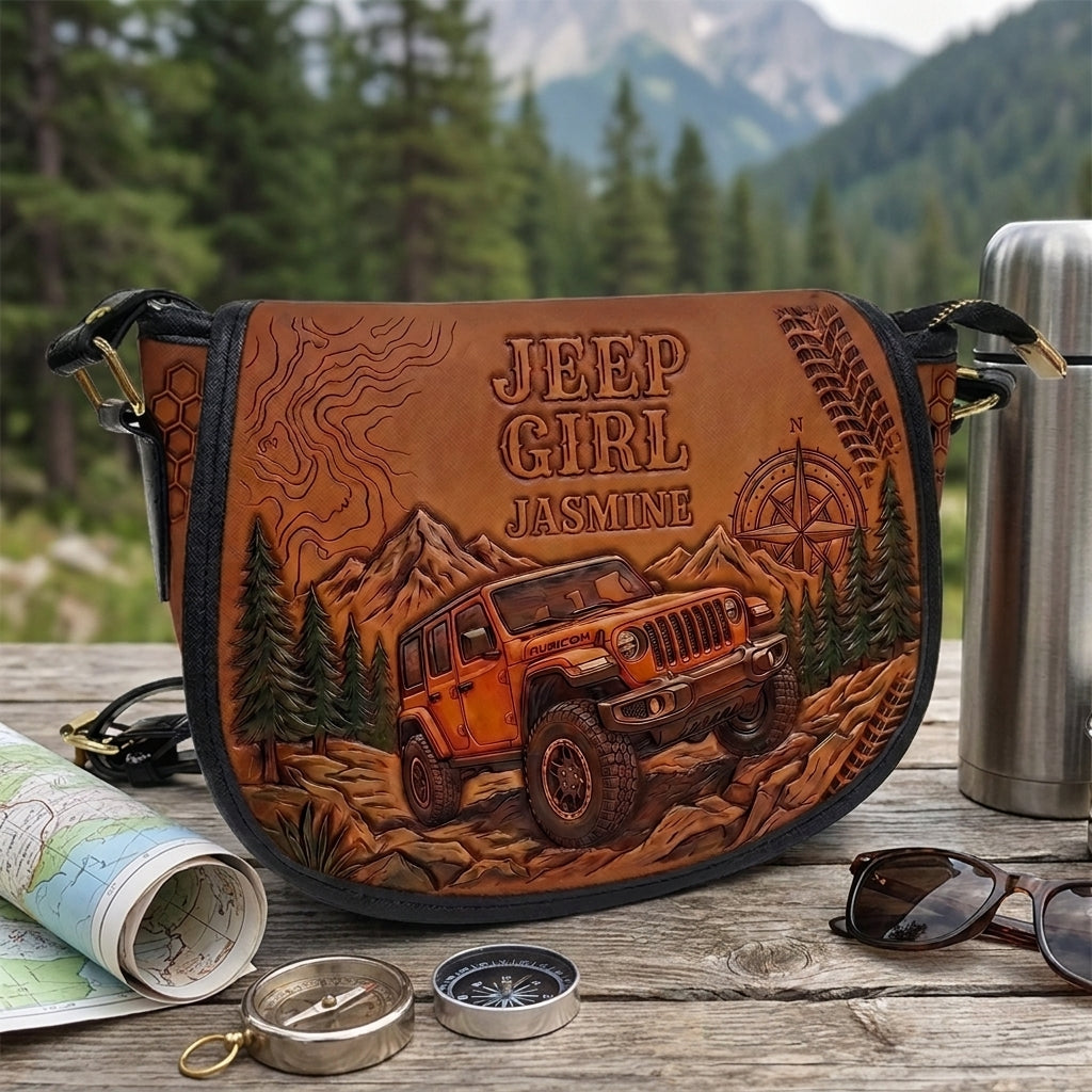 Jeep & Bee Personalized Leather Saddle Bag