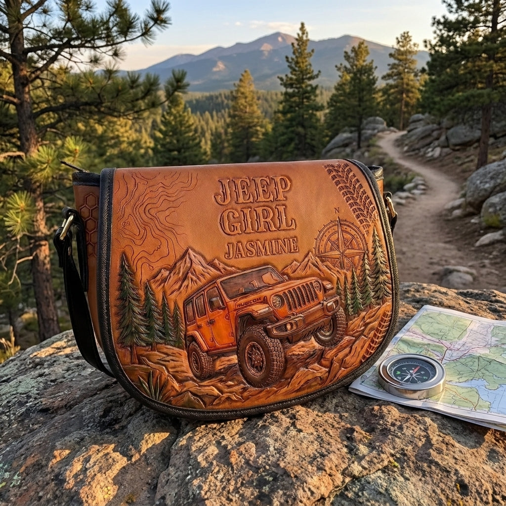 Jeep & Bee Personalized Leather Saddle Bag
