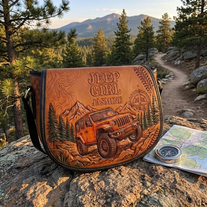 Jeep & Bee Personalized Leather Saddle Bag