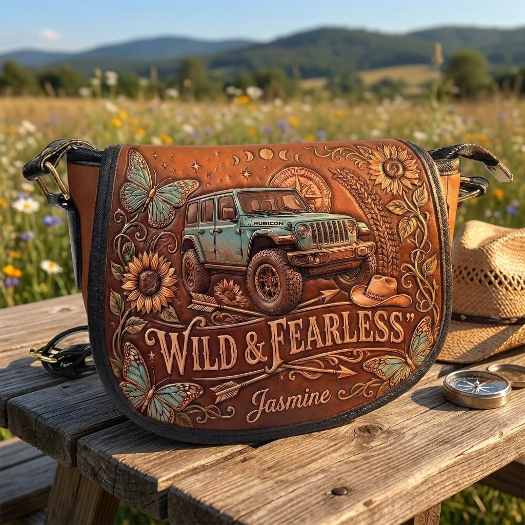 Wild & Fearless  Personalized Leather Saddle Bag