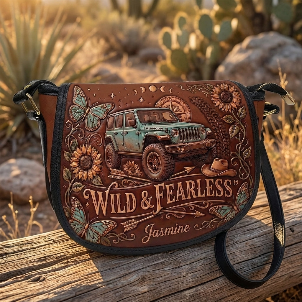 Wild & Fearless  Personalized Leather Saddle Bag
